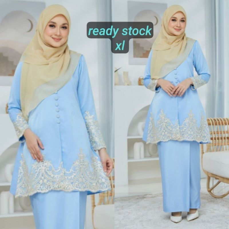 (XL) Baby BLUE DARISSA KEBARUNG KEBAYA LABUH LACE PLUS SIZE NIKAH ...