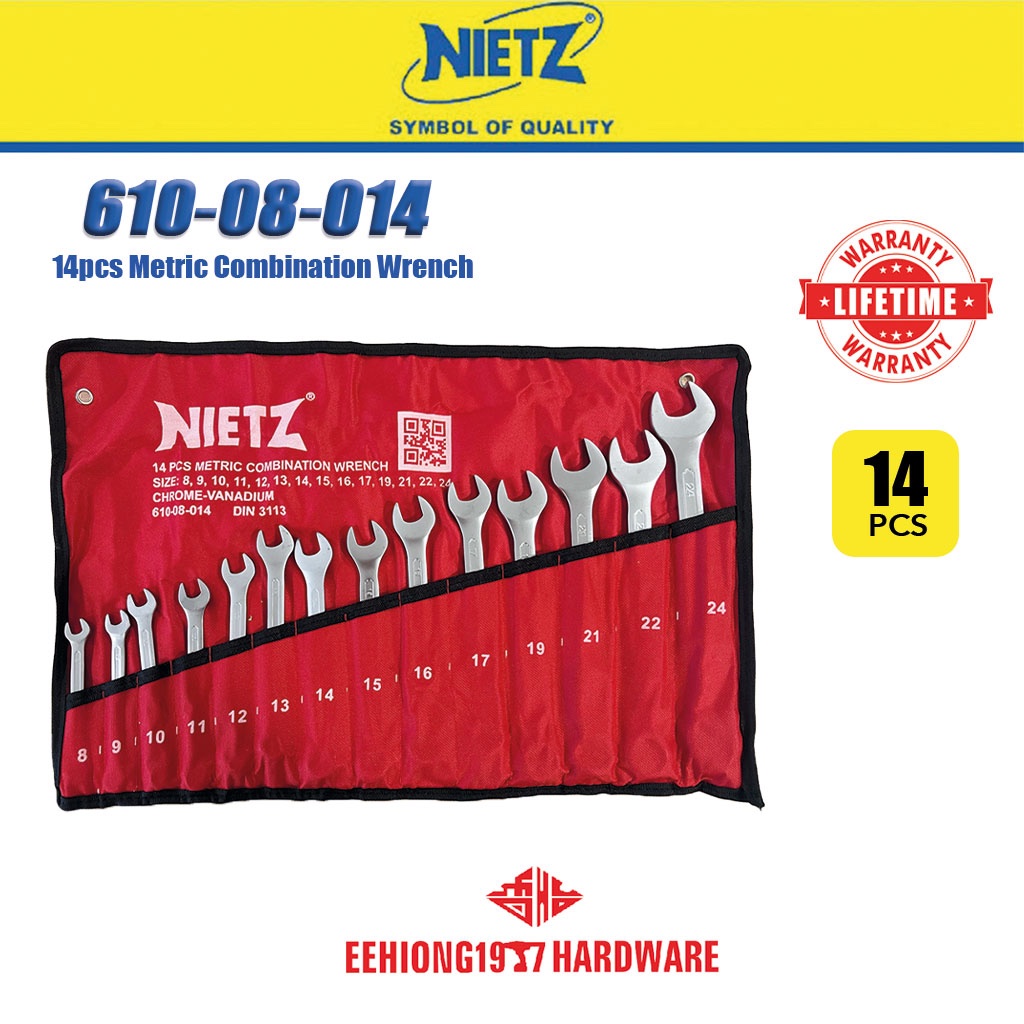 NIETZ 824mm 14pcs Metric Combination Wrench Spanner Set Heavy Duty