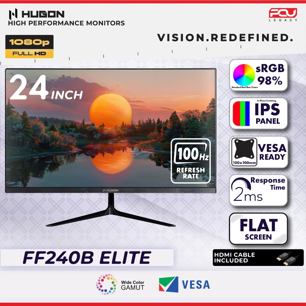 HUGON 24" 100Hz FHD 2ms IPS FLAT G-Sync Gaming Monitor (FF240B ELITE ...