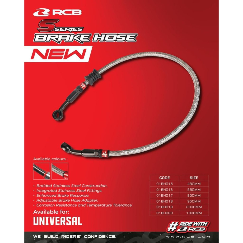 RCB BRAKE HOSE S SERIES GREY / TITANIUM / SILVER 550MM 850MM 950MM ...