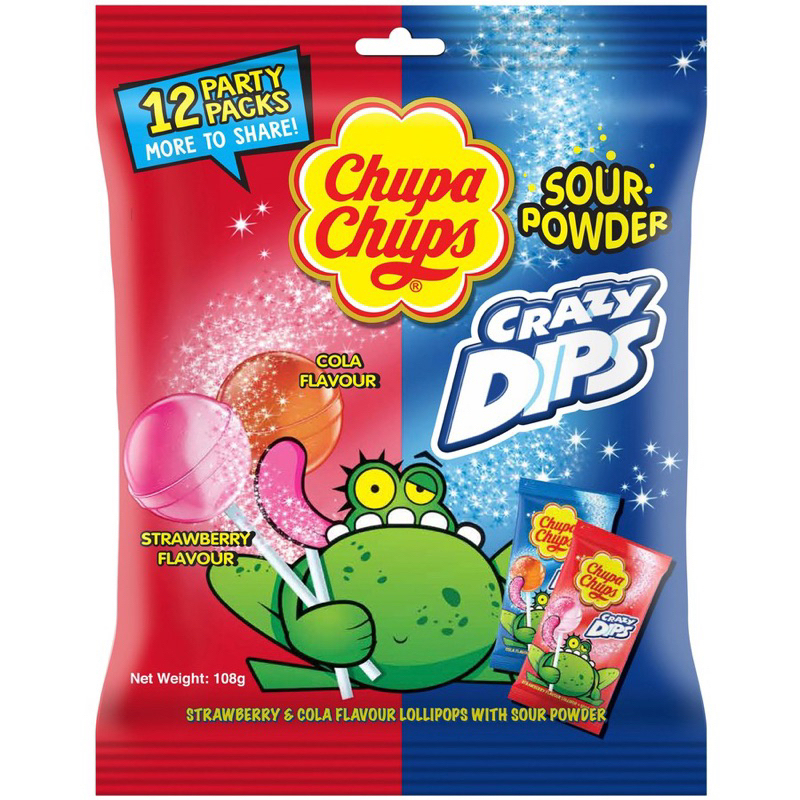 Chupa Chups Crazy Dips Sour 1 single 9g/ X-Treme Sour Rainbow Rollz 40g ...