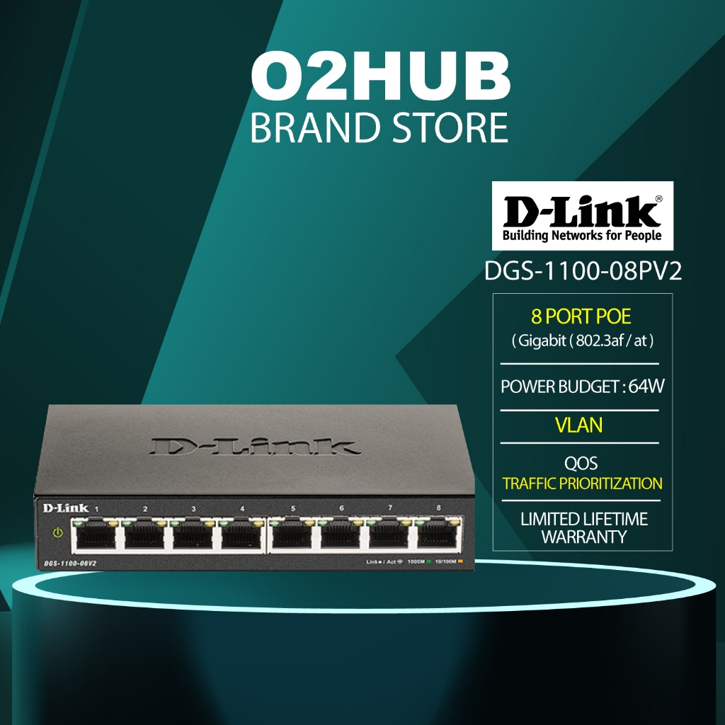 D-Link DGS-1100-08P V2 8port Gigabit PoE Smart Managed Switch power budget  64W for CCTV camera/IP Phone/PoE Access Point | Shopee Philippines