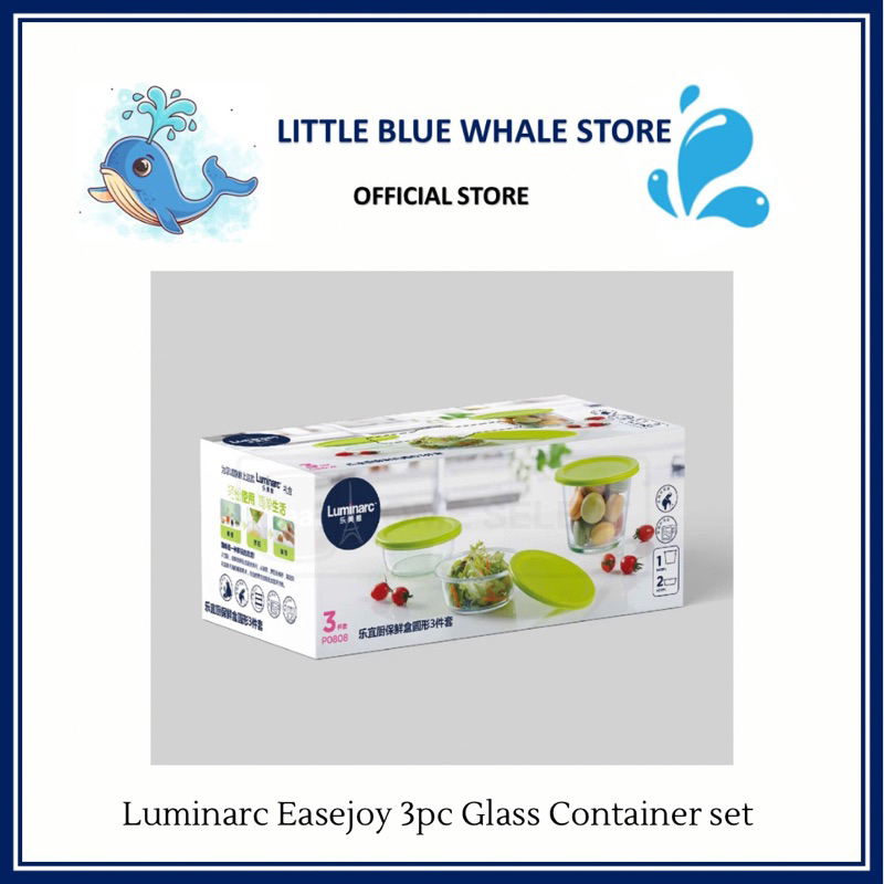(RAYA) Luminarc easejoy 3pc glass container set glassware bowl raya ...