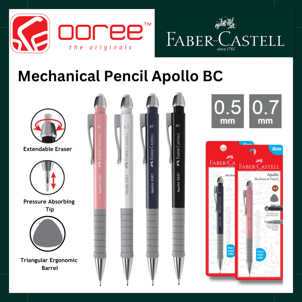 FABER CASTELL MECHANICAL PENCIL APOLLO 0.5MM 0.7MM FREE LEAD ERASER