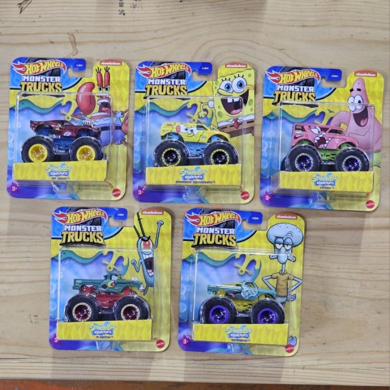 COMPLETE SET OF HOT WHEELS MONSTER TRUCKS SQUIDWARD Mr KRABS PLANKTON ...