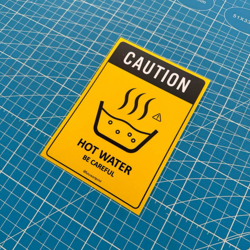 Caution Hot Water. Be Careful. Premium Sticker Sign Signage Notice ...