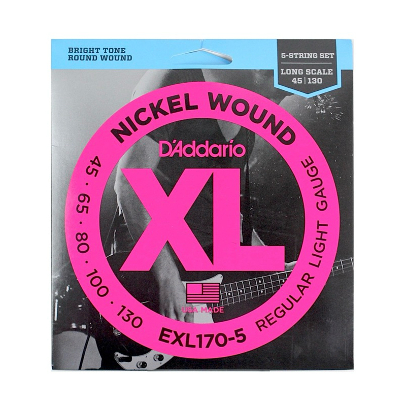 D'Addario EXL170-5 - Nickel Wound 5-String Bass Strings, Light, Long