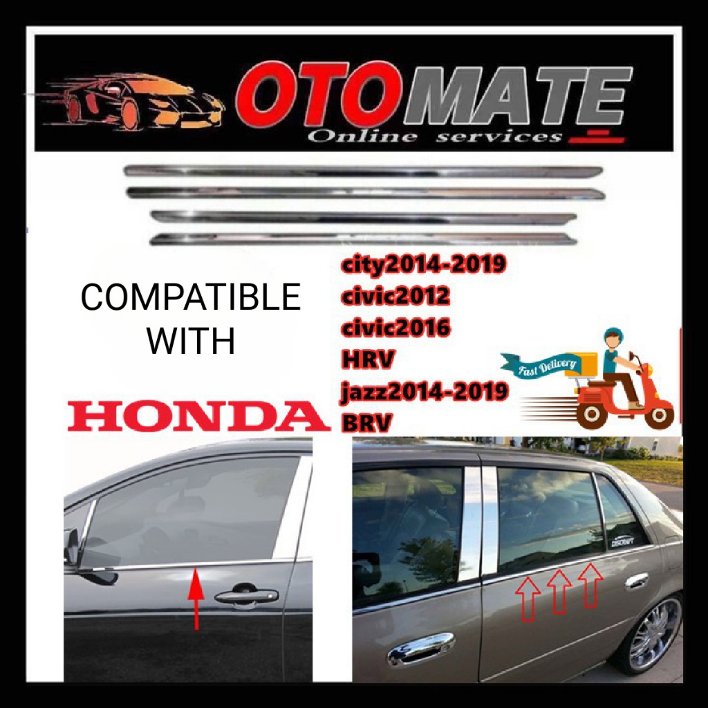 Honda City/Civic/HRV/Jazz/BRV Window Chrome Lining / Door Belt Moulding