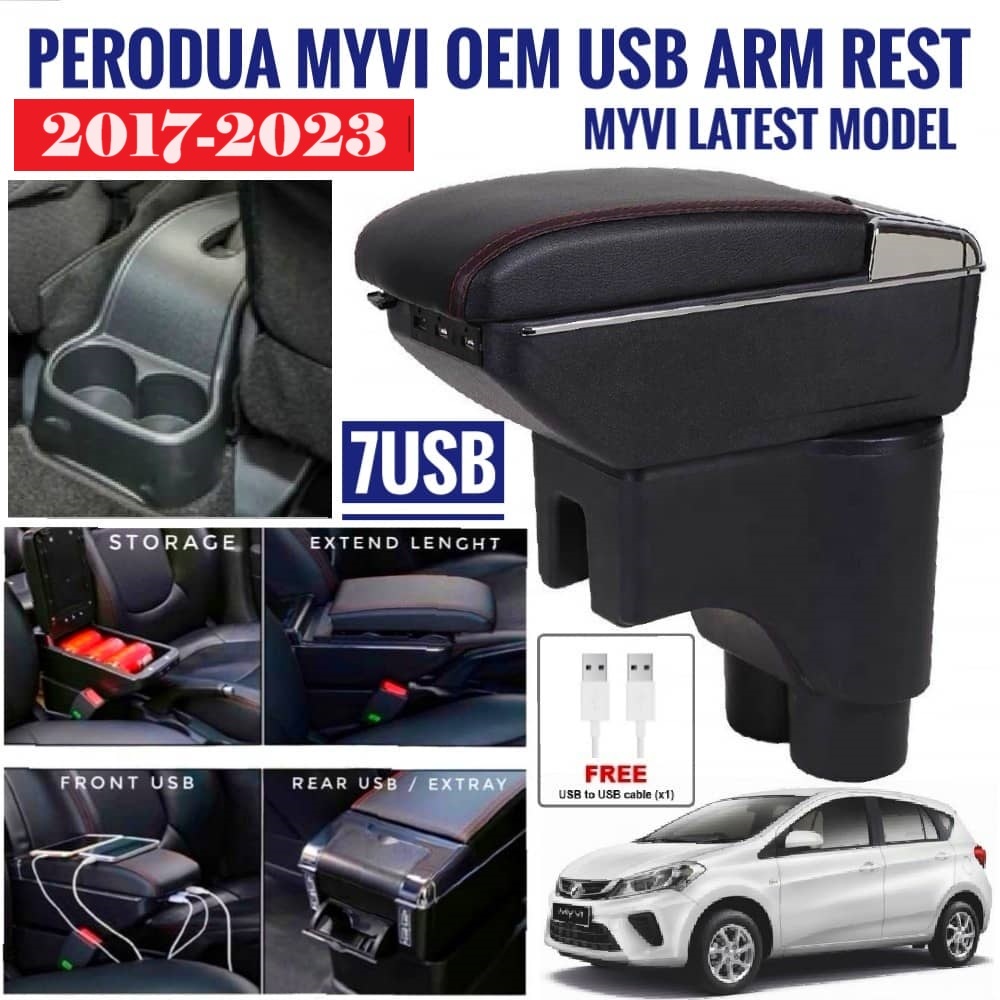 Perodua Myvi Arm Rest Car Armrest USB Port Console Organizer Storage Box Middle Cup Holder