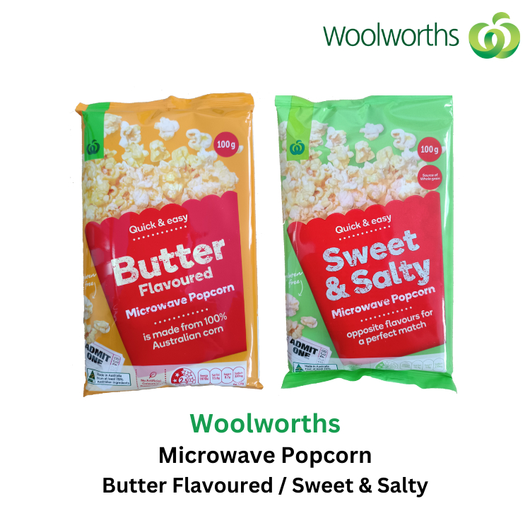Woolworths Microwave Popcorn Butter Flavoured / Sweet and Salty (100g