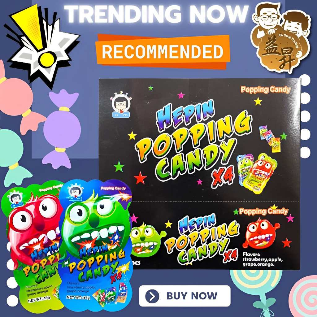 30 pcs x 4gm Hepin Popping Candy X4 Mix Fruit Flavours (Strawberry