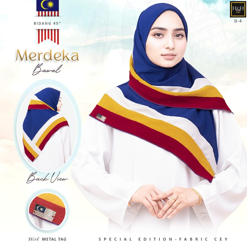 Merdeka 2024 Merdeka Tudung Bawal MERDEKA Pattern Bidang 45