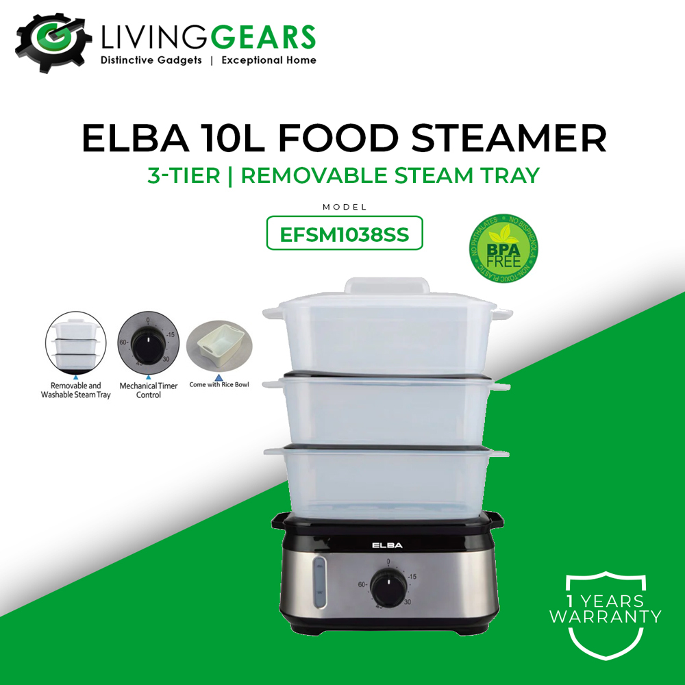 ELBA 10L Food Steamer Removable Steam Tray (EFSM1038SS) Shopee