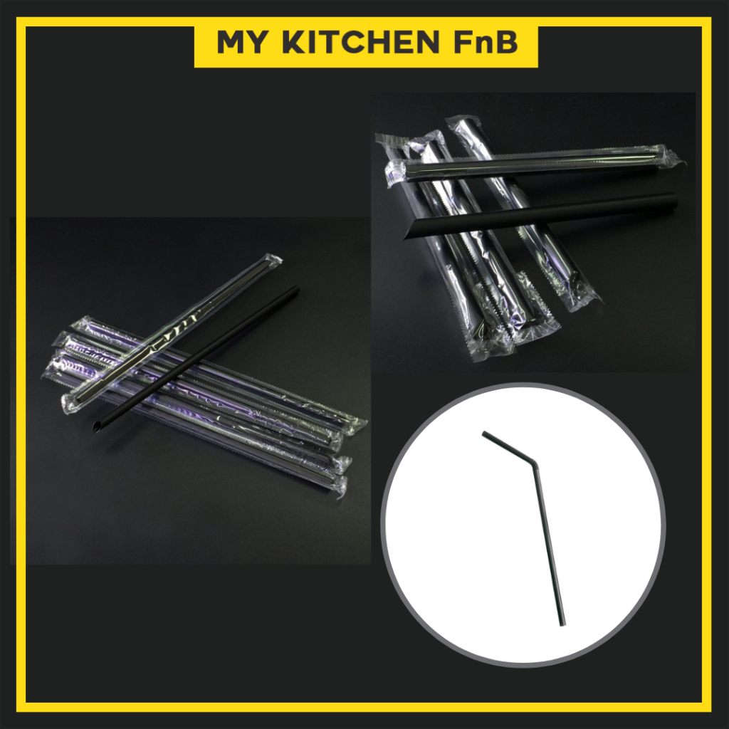 [Kitchen FnB] Individual Straw Disposable beverage straw Black Flexible ...