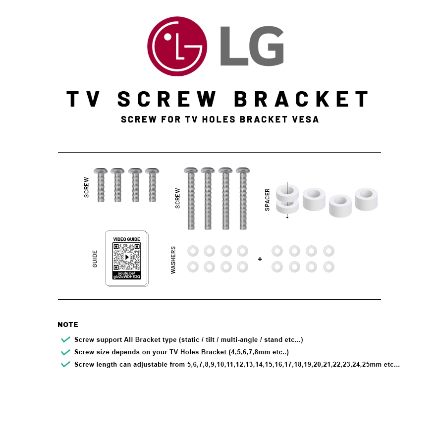 [LG] Tv Screw for TV Bracket Holes VESA Wall Mount Skru for TV Hanging