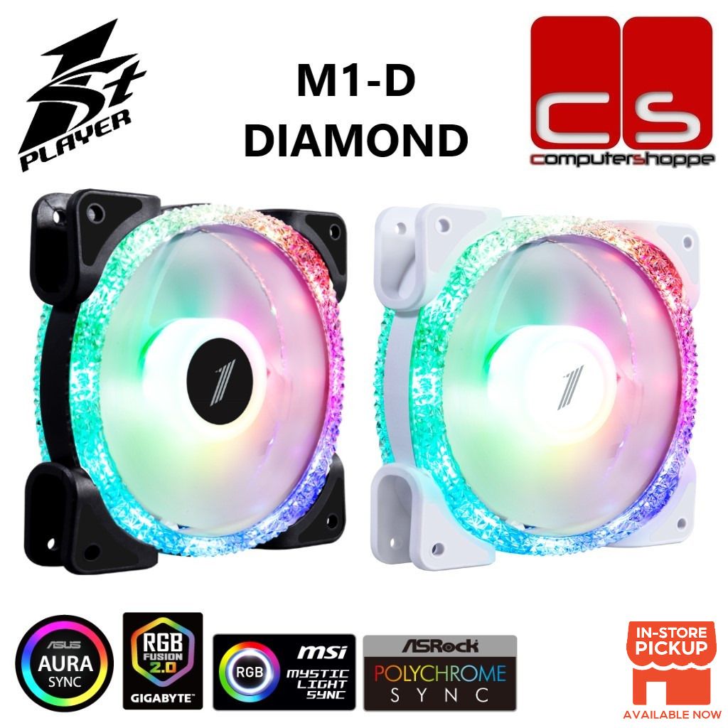 1stPlayer M1-D Diamond ARGB Chassis Fan 3 in 1 Pack - Black/White ...