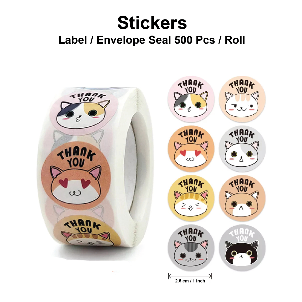 500 Pcs / Roll Thank You Cat Sticker / Food Seal Box Label / Pelekat ...