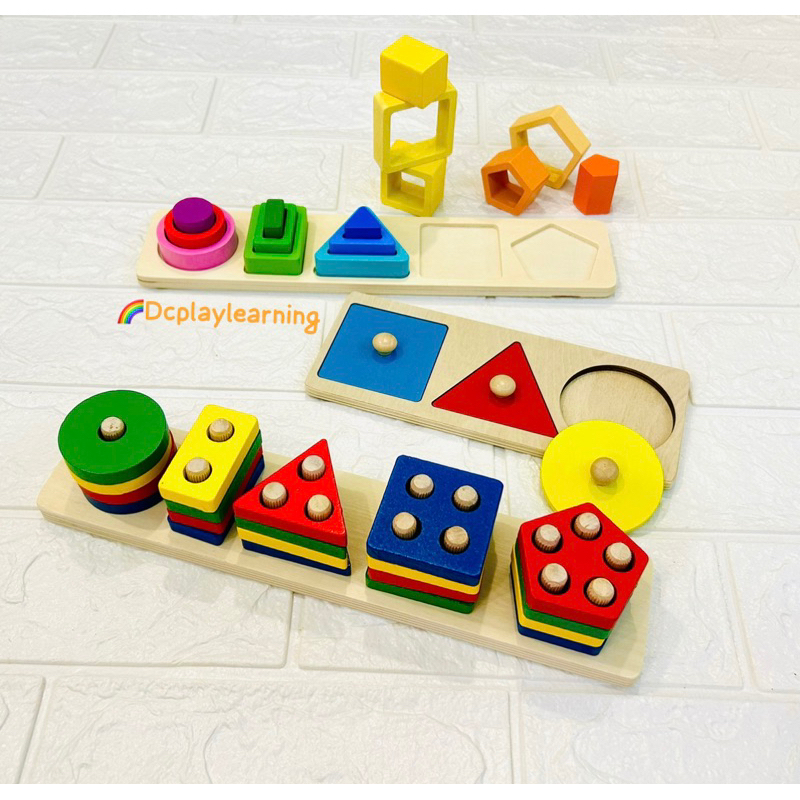 Shapes Matching Wooden Toys Montessori Educational Size Sorting Shapes ...