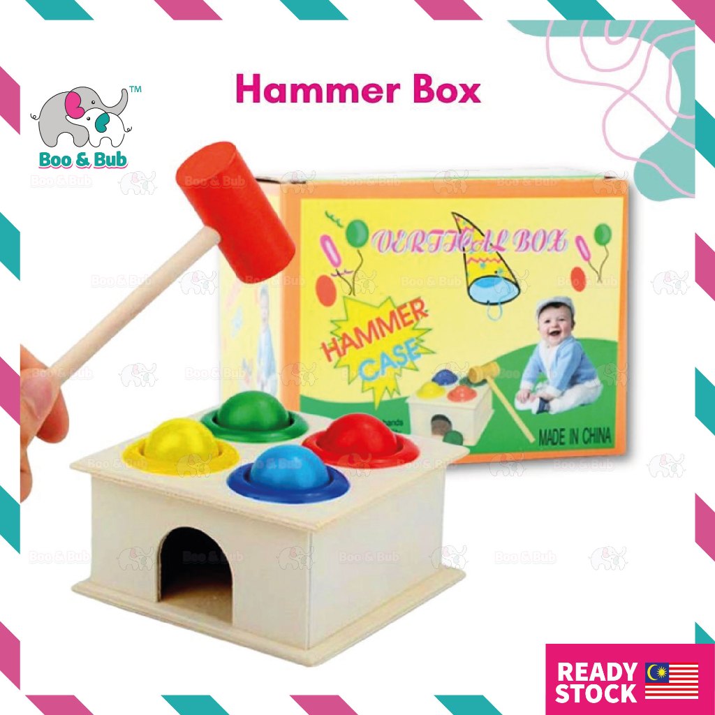 Wooden Knock Ball Hammer Educational Montessori Early Learning Toy Mainan edukasi knock the ball