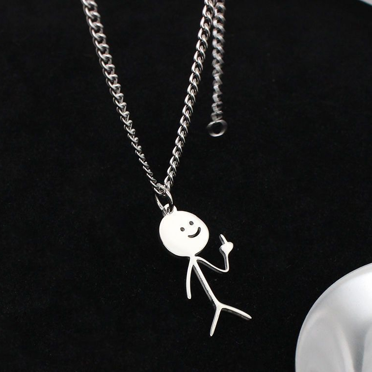 Hip Hop Fxck You Doodle Necklace For Man Woman Titanium Steel Middle