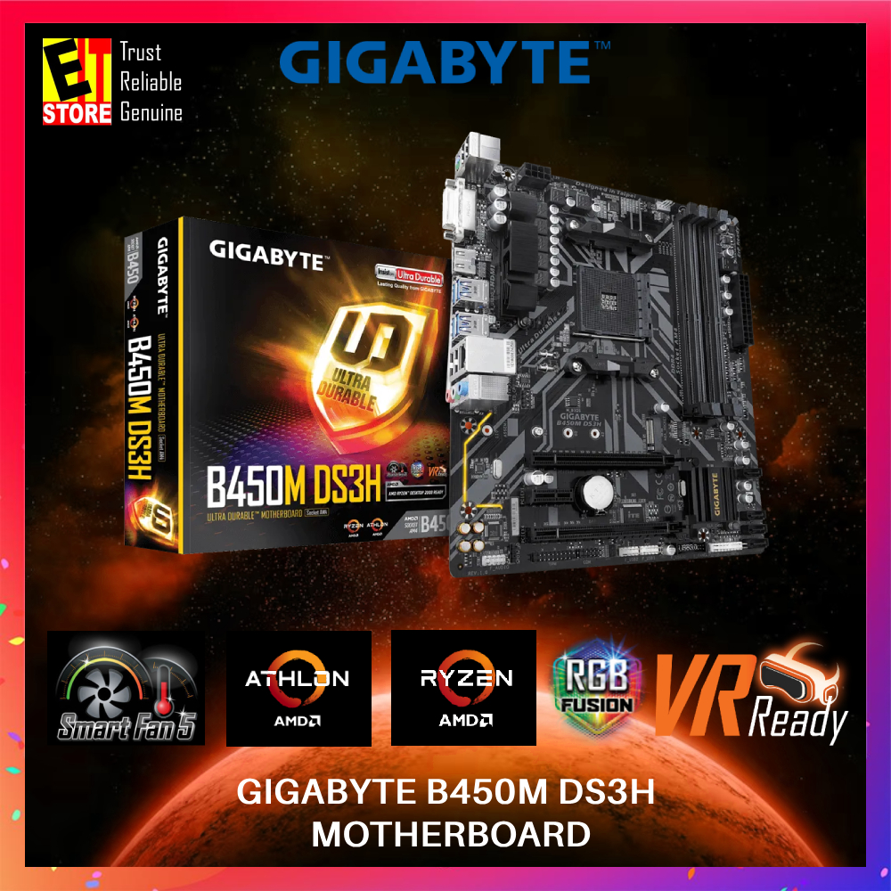 GIGABYTE B450M DS3H WIFI AMD B450 Ultra Durable Motherboard Realtek GbE