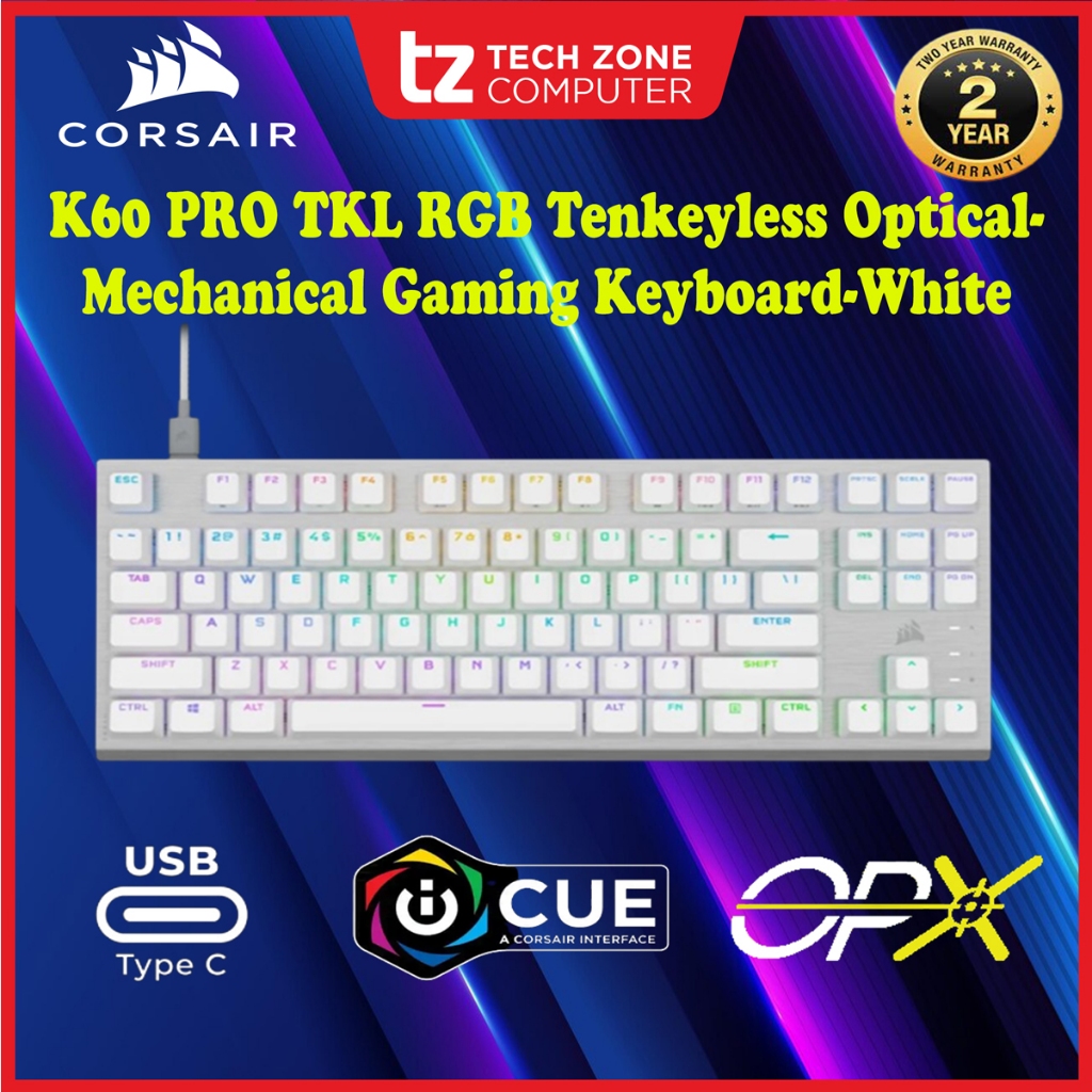 CORSAIR K60 PRO TKL RGB Tenkeyless OpticalMechanical Gaming Keyboard CORSAIR OPX Switch