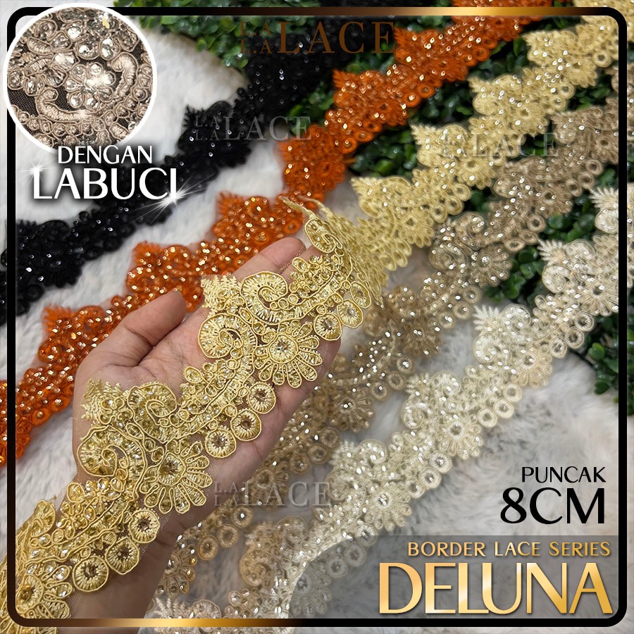 Border Lace Labuci DELUNA 8cm / Border Baju Mini Kurung Sedondon Lace ...
