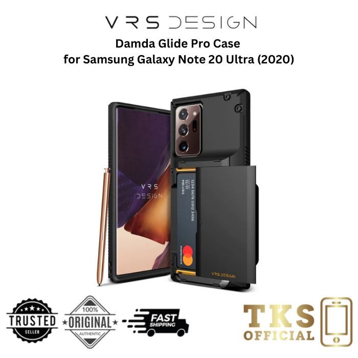 VRS DESIGN Damda Glide Pro Custodia Per Galaxy S22 Ultra, Con Meccanismo A Scorrimento Per 4 Carte, Nero Scanalato - 4