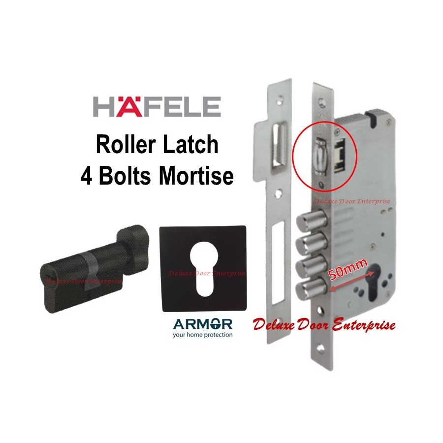 Hafele 4 Bolts Mortise Lock with Roller Latch (Square Cover)/ Mortise