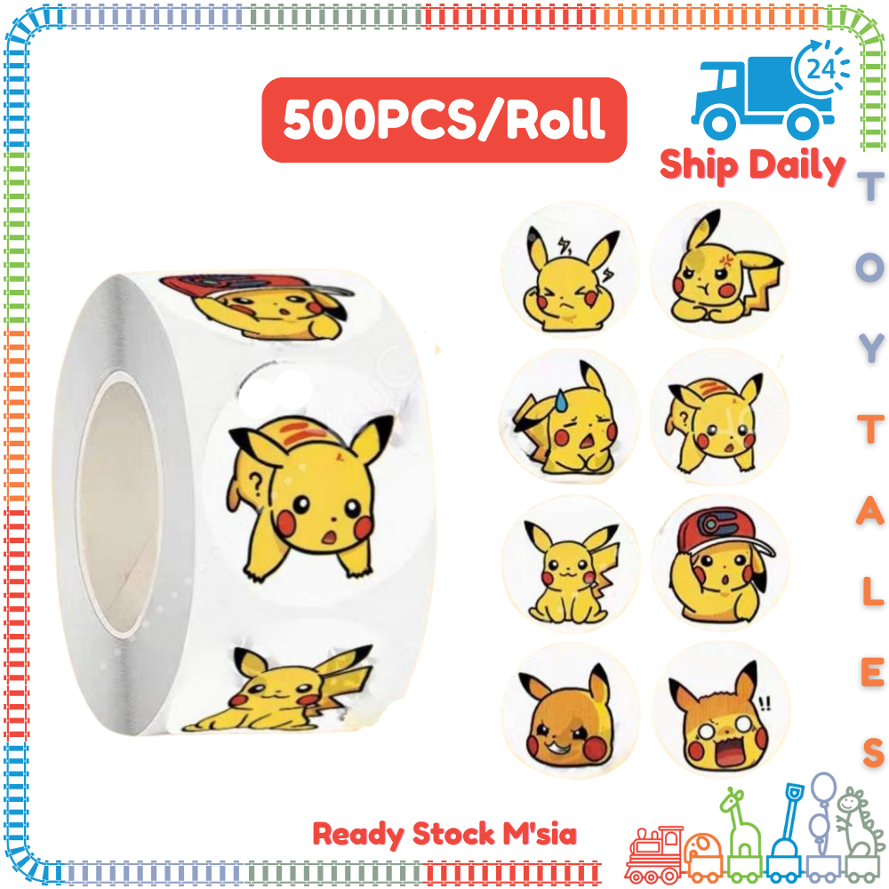 ToyTales PIKACHU STICKER [ 500pcs Roll ] Pokemon Tape Stiker Budak Kids ...