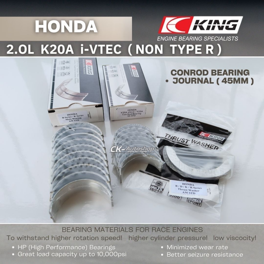 King Honda A18A1/A20A1/B20A3/BS1/ES/ET1-2 Connecting Rod Bearing Set main image 1