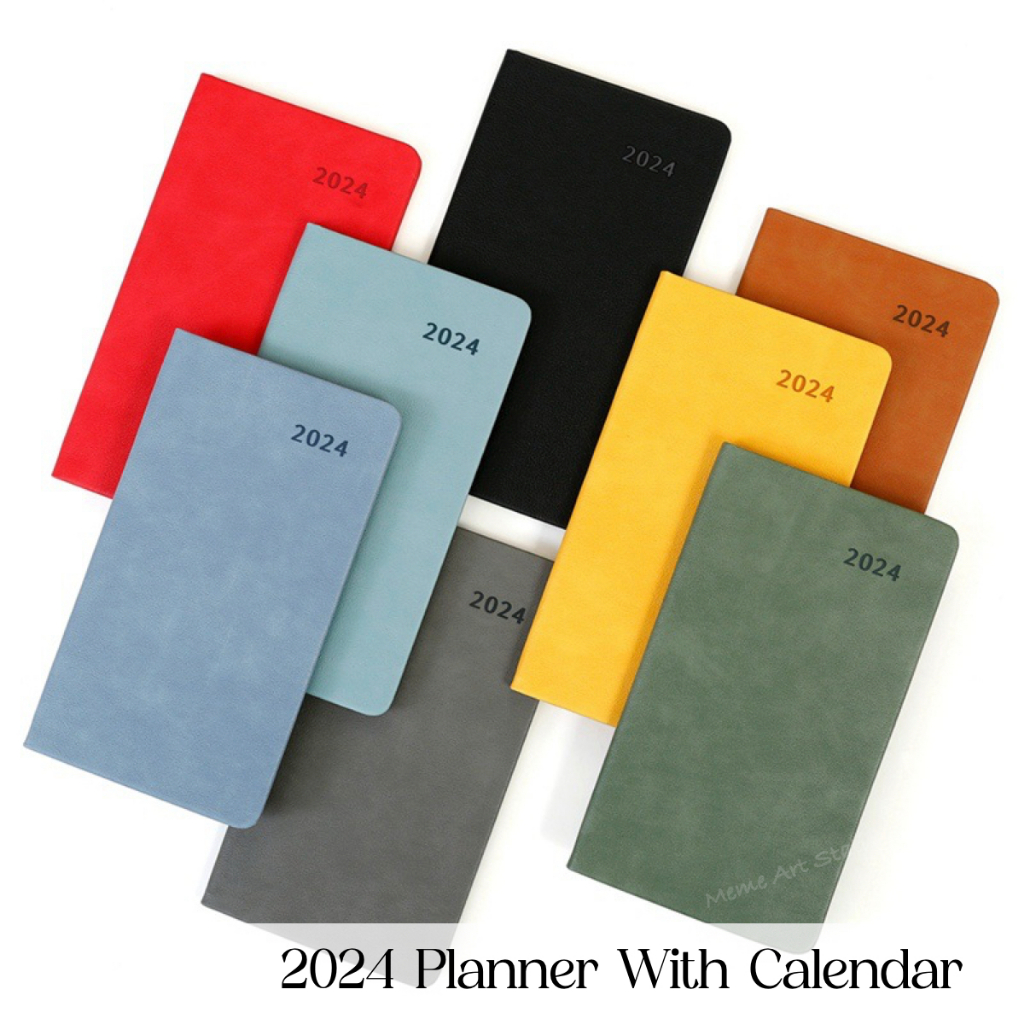 MEME 2024 Monthly Planner with Calendar Leather Cover A6 Notebook