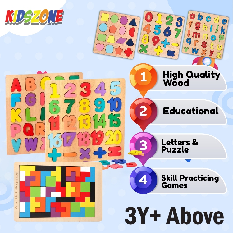 3D Wooden Baby Learning Toys Puzzle Alphabet Number Shape Tetris ...