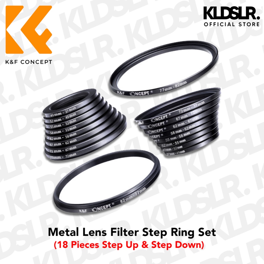 K&F Concept 18 Pieces Filter Ring Adapter Set, Camera Lens Filter Metal ...
