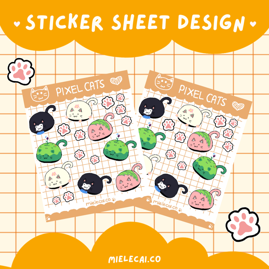 Cute Pixelated Cat Sticker Sheet (1 sheet) Decoration Stickers ...