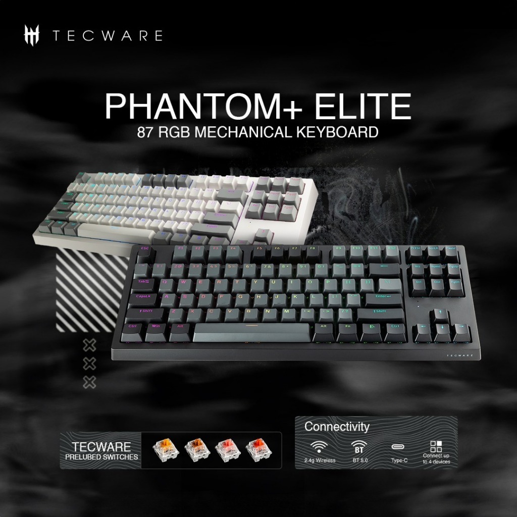 TECWARE Phantom+ Elite [87-Key] RGB Wireless Mechanical Keyboard [4 ...