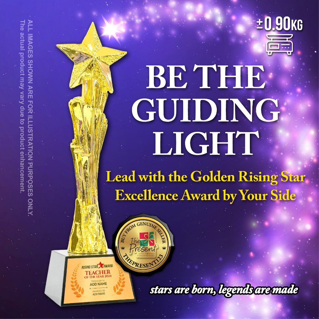Golden Rising Star Excellence Resin Award Trophy with Custom Name Gold