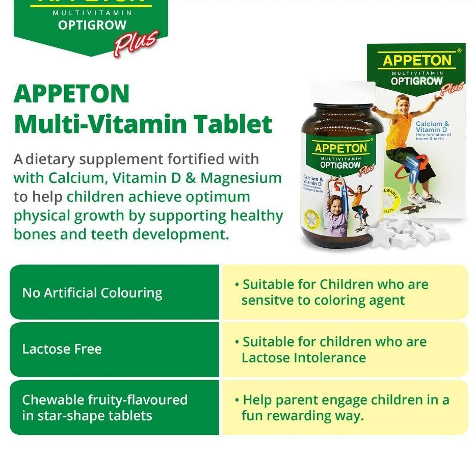 Appeton Multivitamin Optigrow Calcium & Vitamin D ( 60 Tablets ...