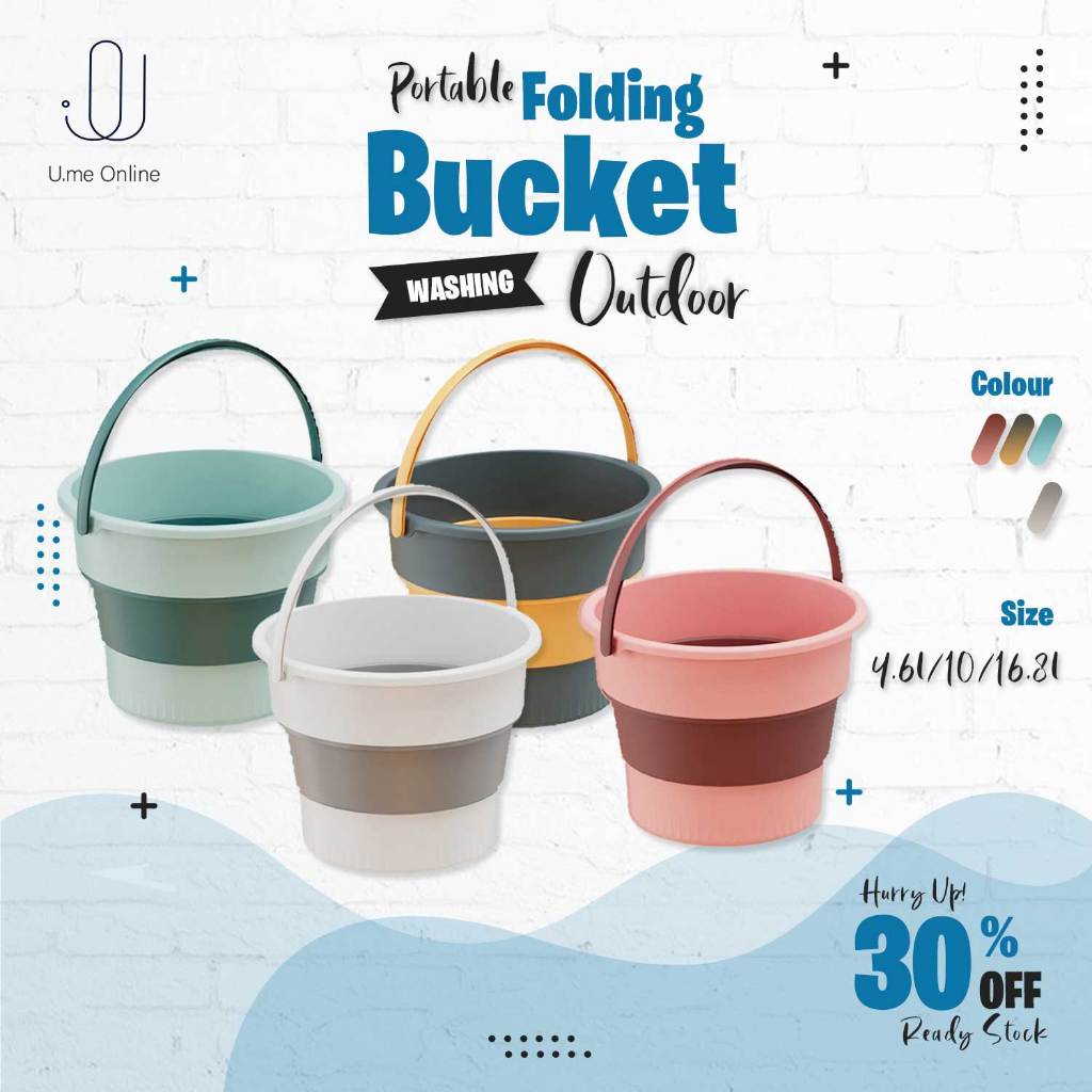 U.me Foldable Collapsible Portable Water Bucket with Handle Baldi Lipat ...