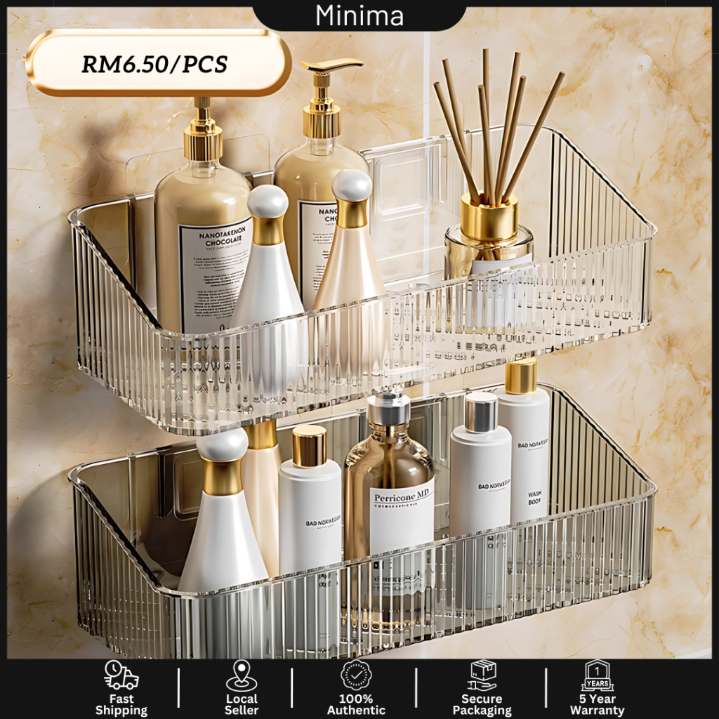 MINIMA Bathroom Kitchen Wall Shelf Rack Shampoo No Drill Storage Rak ...