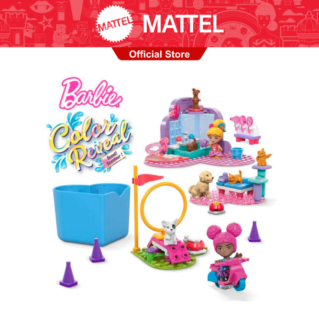 MEGA Barbie Color Reveal Train 'n Wash Pets Building Set With Micro ...