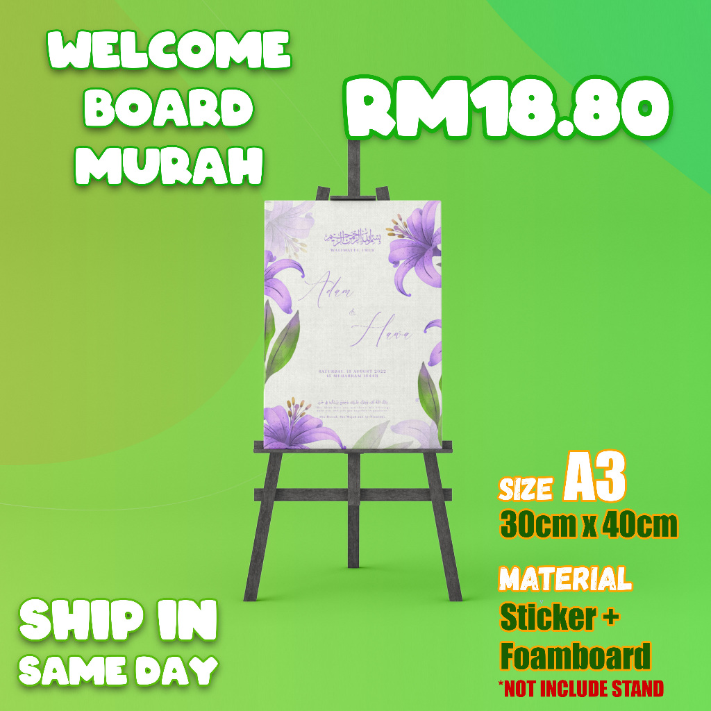 Welcome Board A3 Wedding Signage Welcome Board Wedding Sticker ...