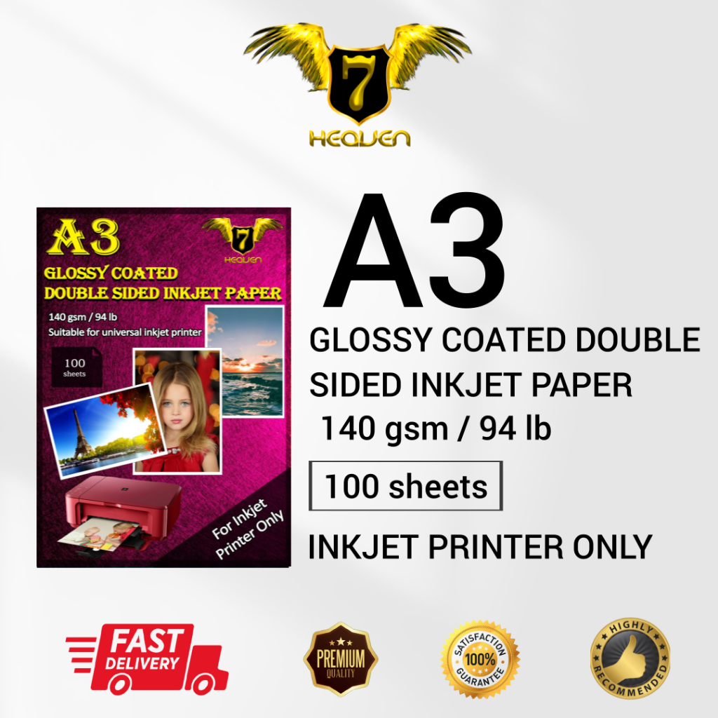 7 Heaven A3 Double Sided Glossy Inkjet Paper 140gsm (50pcs/pack ...