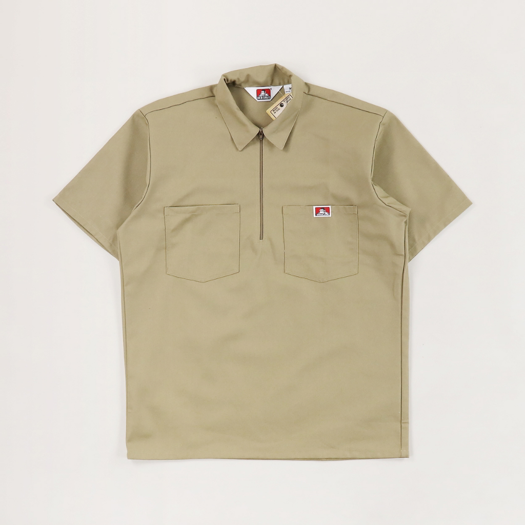 Ben Davis Half Zip Short Sleeve Shirt ( Khaki ) | Shopee Philippines