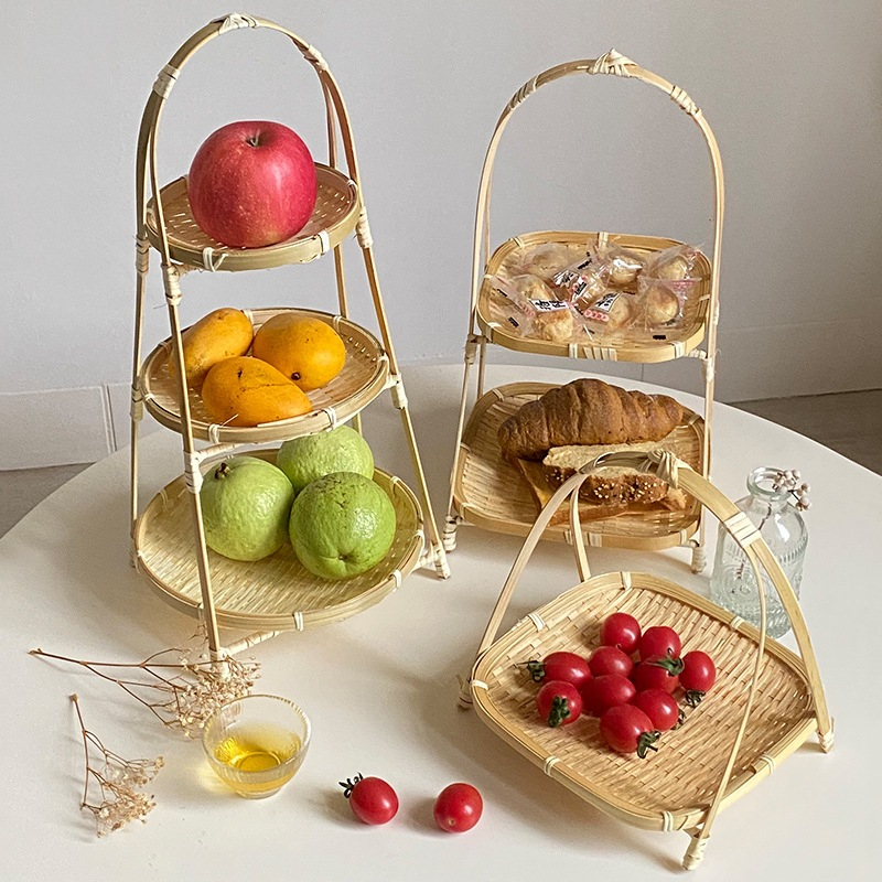 Raya 2025 2/3 Layer Bamboo Serving Tray Food Rack Tiered Cake Rack ...