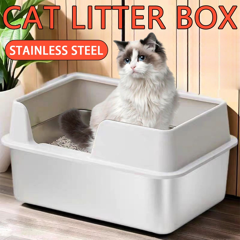 Stainless Steel Cat Litter Box With Shovel Large Cats Toilet Semi ...