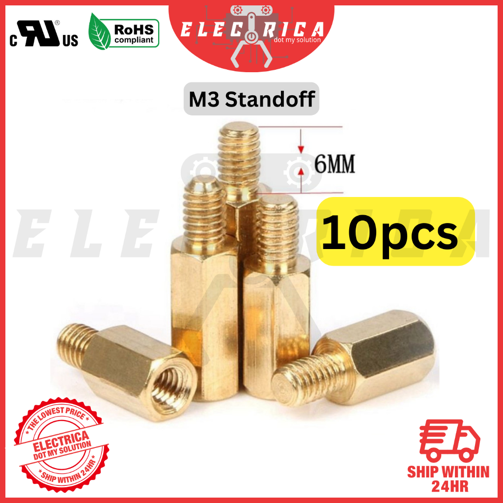 (10qty) M3 Male to Female Brass Screw Thread PCB Stand-off Spacer ...