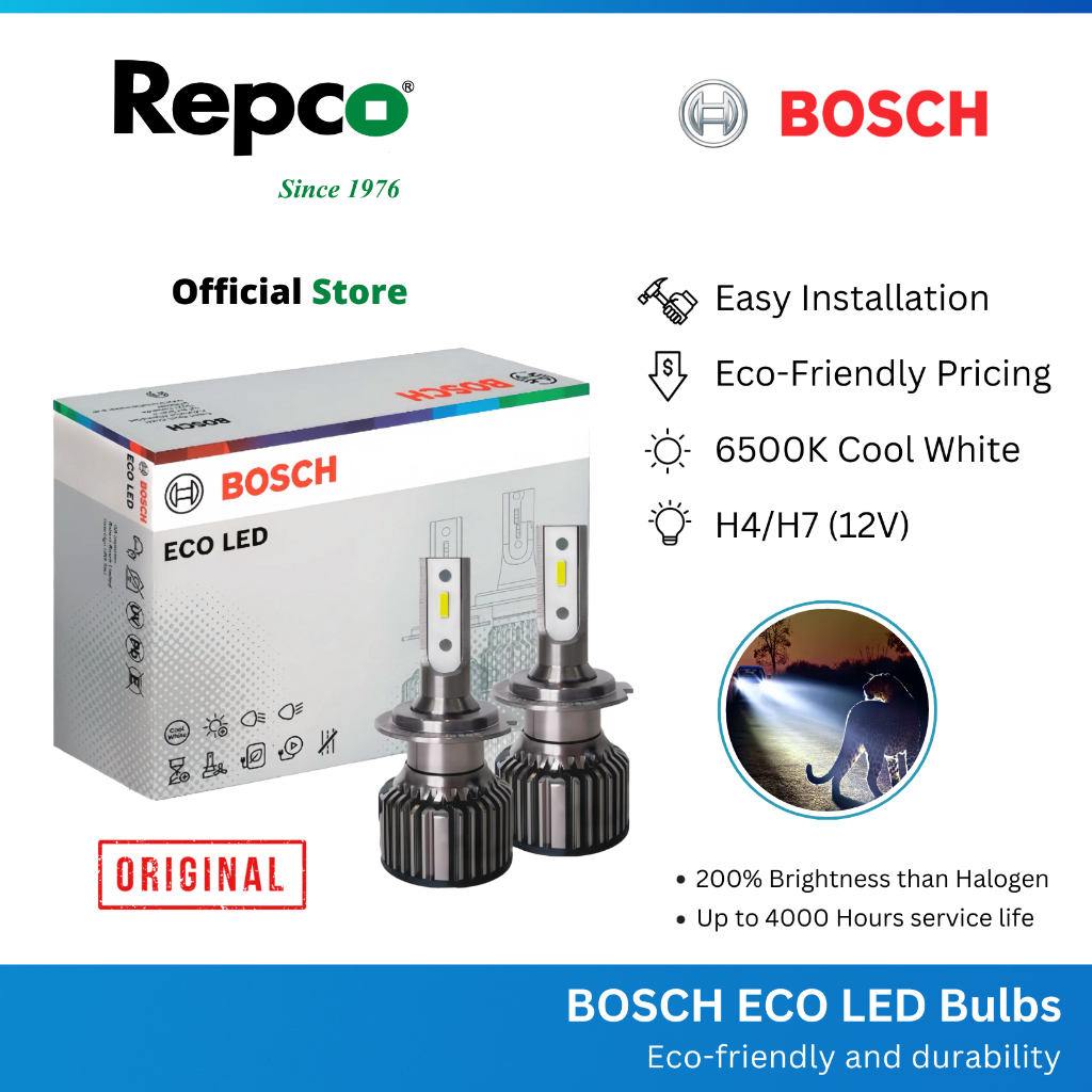 Repco Bosch Eco LED 6500K Headlights Bulb Set H4/H7 (2pcs) Shopee