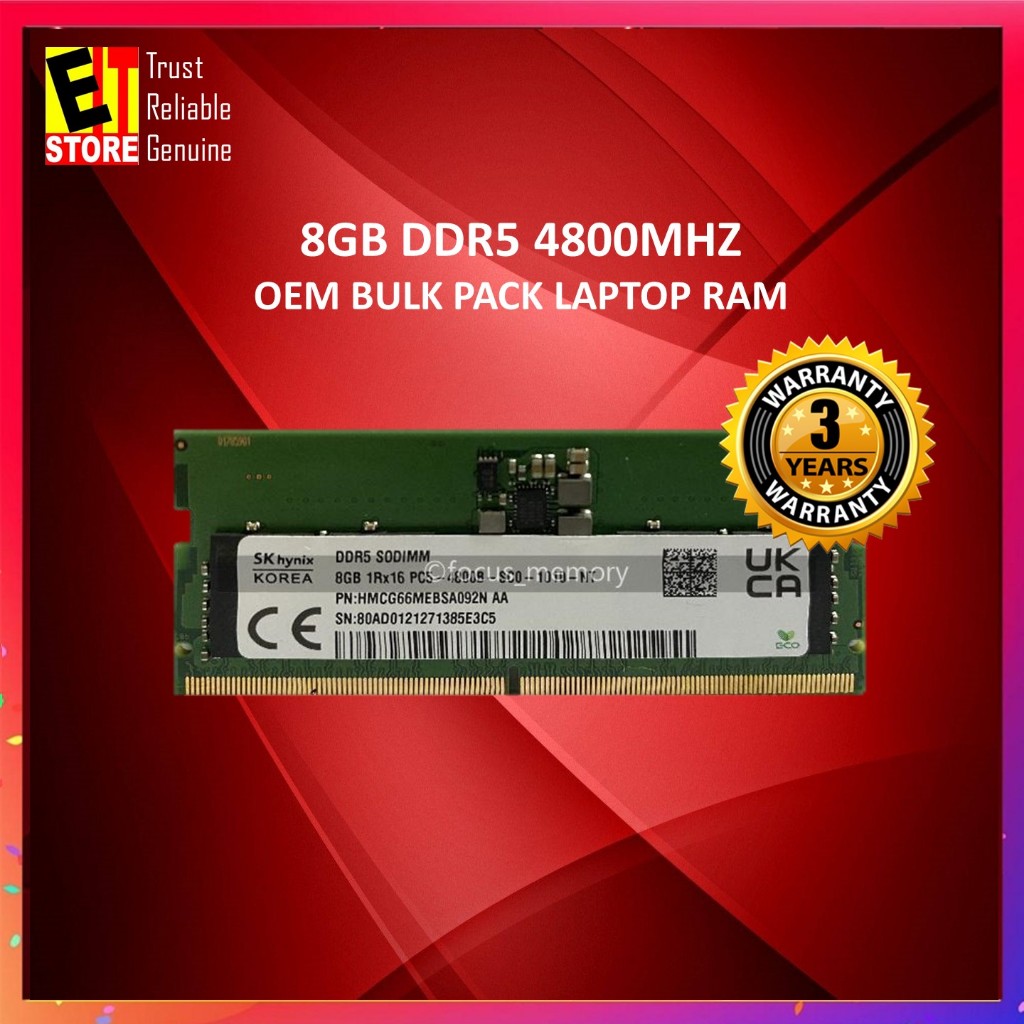 OEM 8GB DDR5 4800MHZ SODDIM LAPTOP RAM MEMORY - BULK PACK | Shopee ...