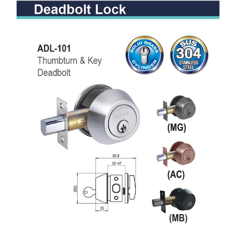 (METAL GREY, BROWN, BLACK) ARMOR ADL-101 STAINLESS STEEL THUMBTURN AND ...